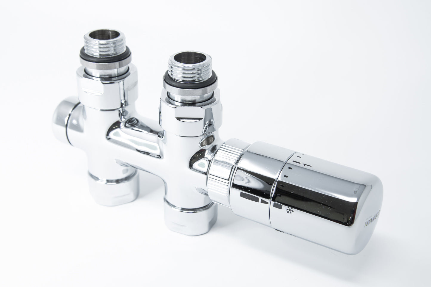 Elegant Valve Straight with Pipe Centers 50mm and Thermostatic Head - Polished Stainless Steel
