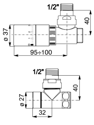 Elegant Angled Valve with Thermostatic Head - Multiple Finishes Available