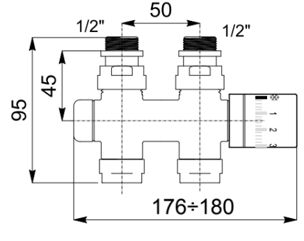 Elegant Straight Valve with Pipe Centers 50mm and Thermostatic Head - Multiple Finishes Available