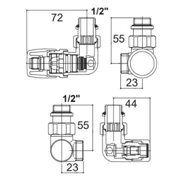 Kristal Total Color Corner Valve with Thermostatic Option (Left/Right) - Multiple Finishes Available