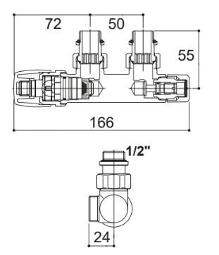 Kristal Total Color Angled Valve with Pipe Centers 50mm and Thermostatic Option (Left/Right) - Multiple Finishes Available