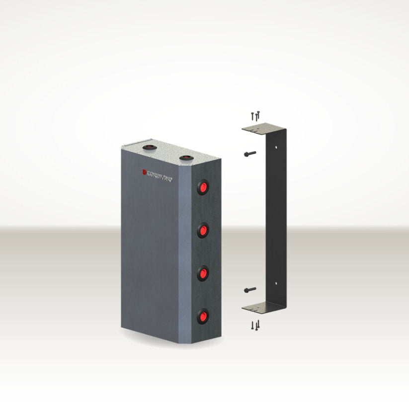 Two hydronic buffer tanks with 8 ports