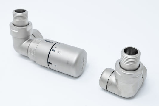 Elegant Valve Corner with Thermostatic Head - Satin Stainless Steel