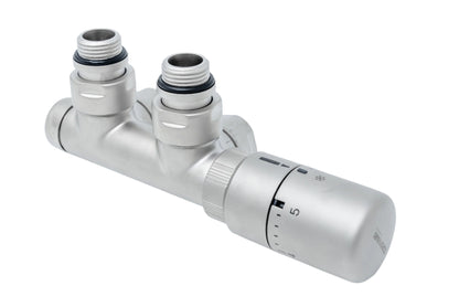 Elegant Angled Valve with Pipe Centers 50mm and Thermostatic Head - Multiple Finishes Available