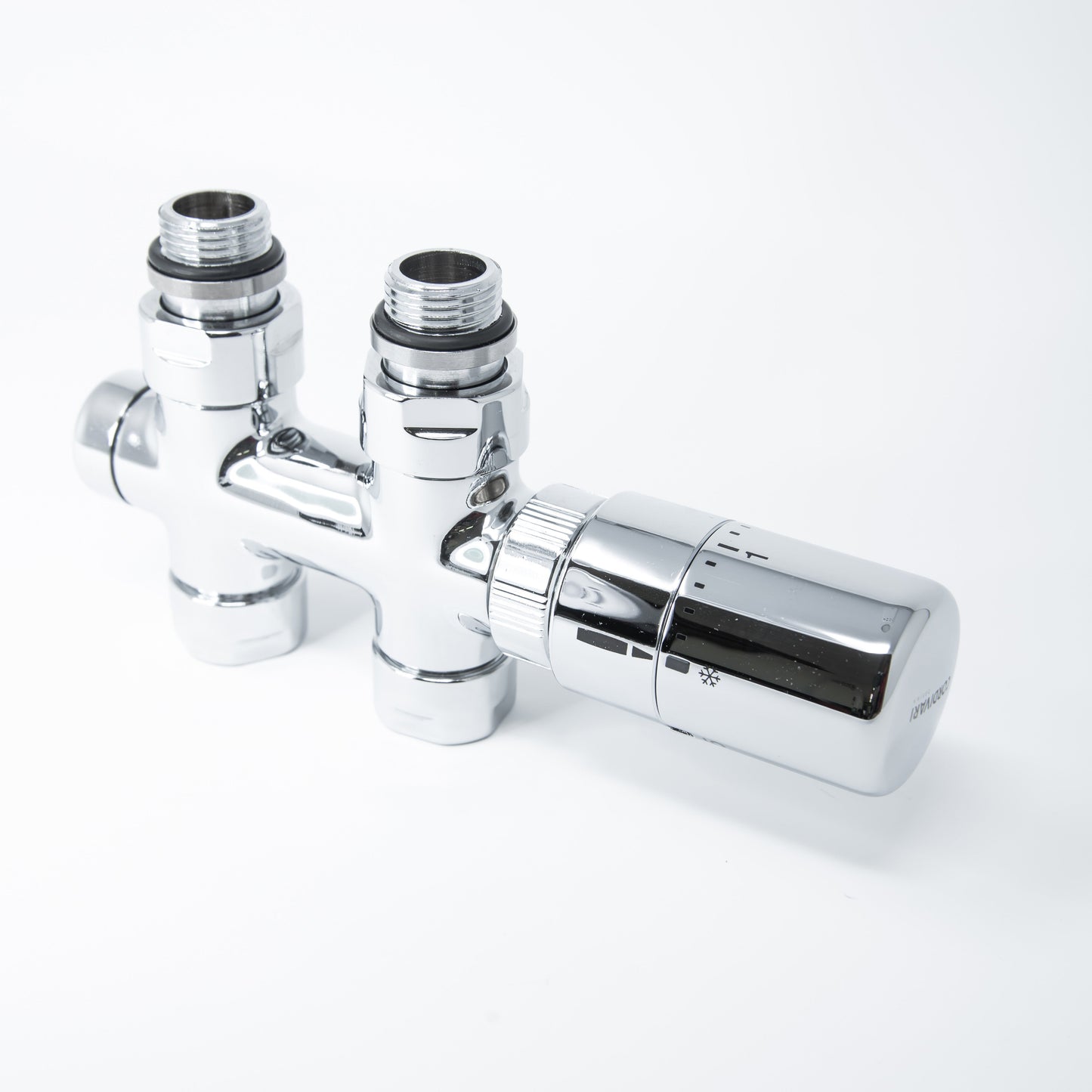Elegant Straight Valve with Pipe Centers 50mm and Thermostatic Head - Multiple Finishes Available