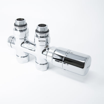 Elegant Straight Valve with Pipe Centers 50mm and Thermostatic Head - Multiple Finishes Available