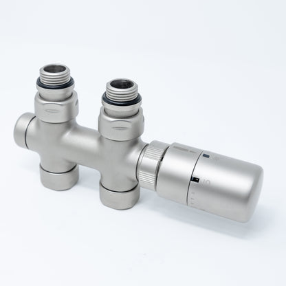 Elegant Straight Valve with Pipe Centers 50mm and Thermostatic Head - Multiple Finishes Available