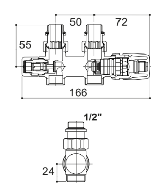 Kristal Valve Straight Right Pipe Centers 50 mm with Thermostatic Option