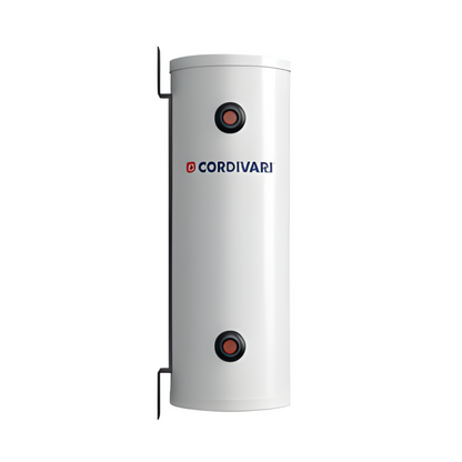 White cylindrical water heater with Cordivari branding on a white background