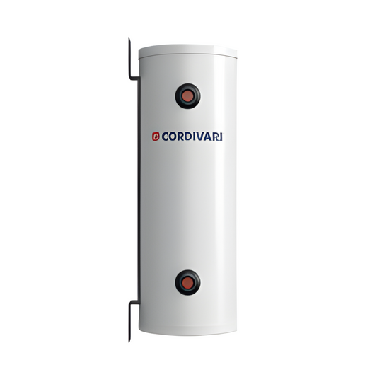 White cylindrical water heater with Cordivari branding on a white background