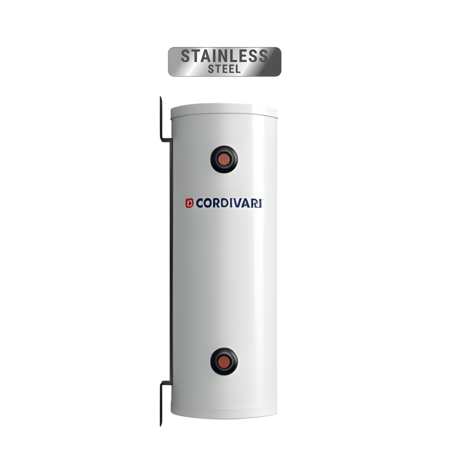 White cylindrical water heater with 'Cordivari' branding on a white background