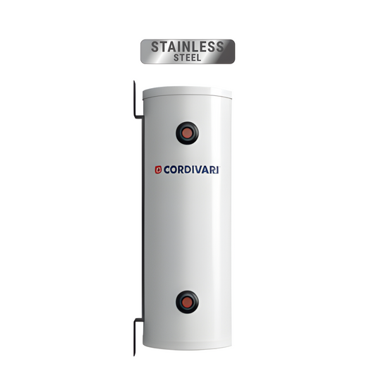 White cylindrical water heater with 'Cordivari' branding on a white background